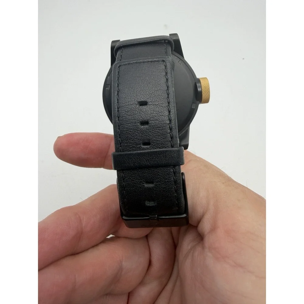 Nixon The Chronicle A127001 Magnified Date Black Men's Watch Leather Band